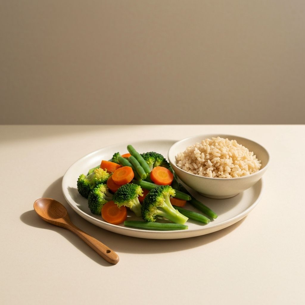 Modest plate of vegetables and rice